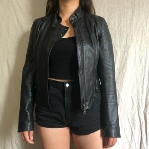 A|X Armani Exchange Black Moto Leather Jacket